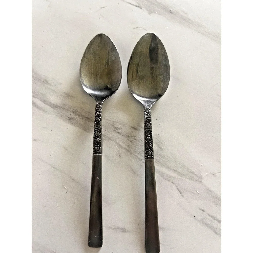 Vintage National Stainless Flatware Japan Spoons Lot of 17 Rose Serenade BxA